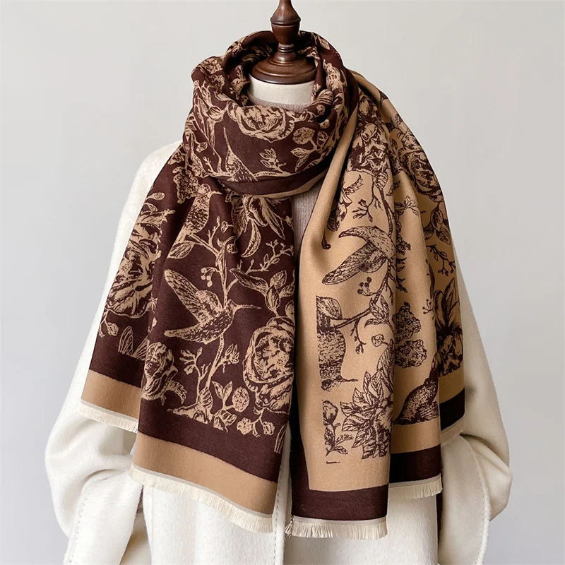 2024 Winter Warm Cashmere Scarf for Women Luxury Print Pashmina Shawl Wrap Neckerchief Female Bufanda Echarpe Design Headband