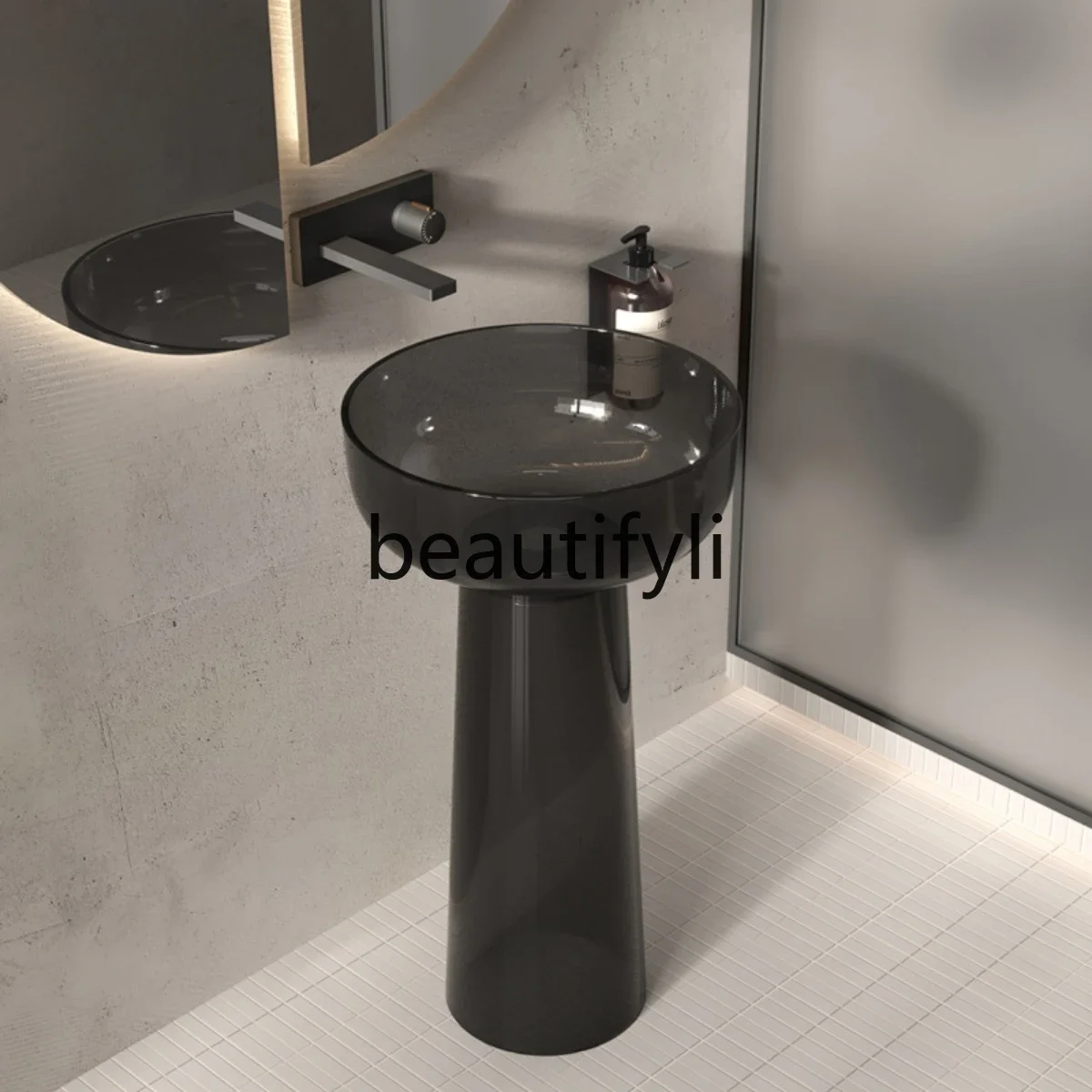 Transparent integrated floor-to-ceiling column basin Crystal art hand and face basin