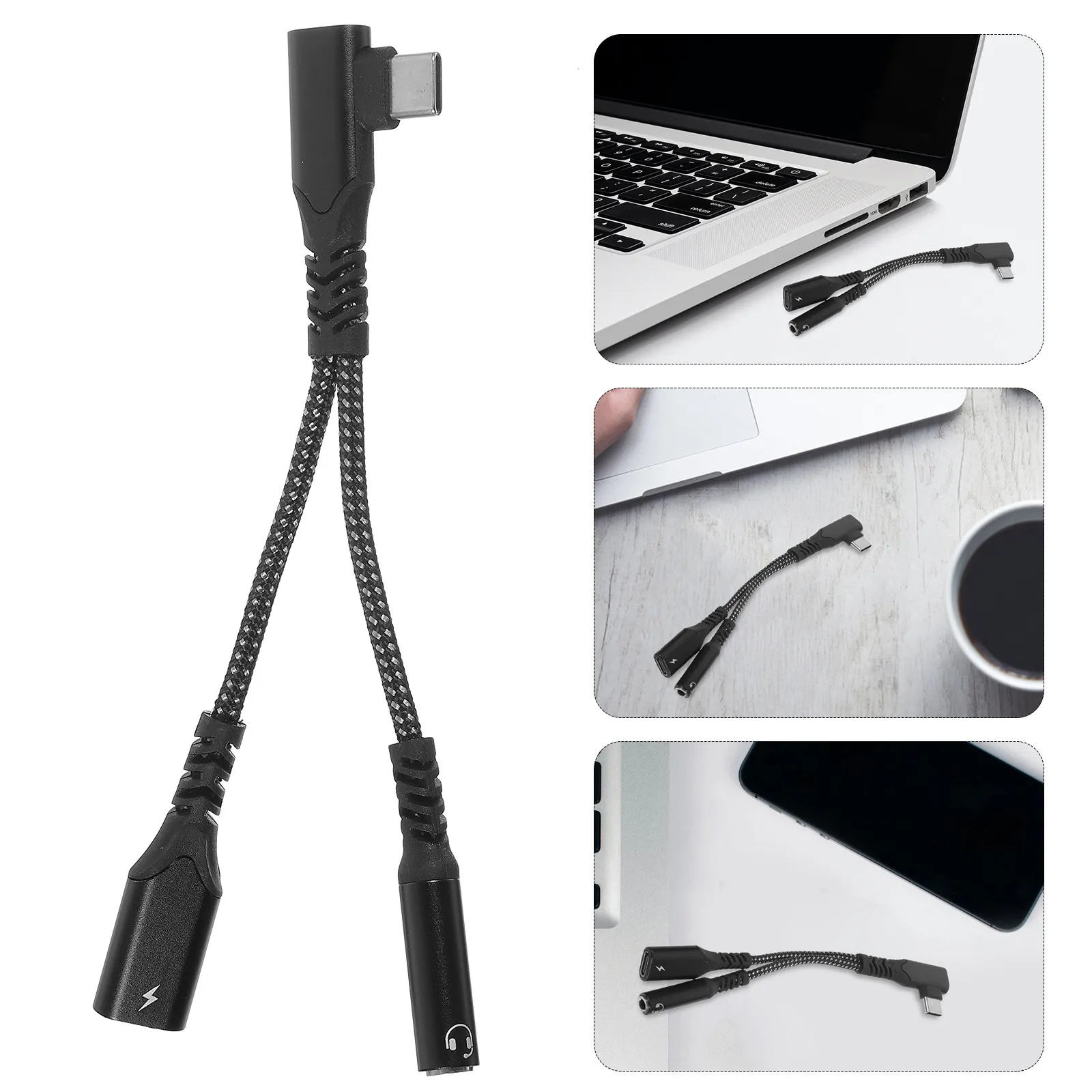 

Адаптер для наушников USB C, элегантный, цвета оружейной стали, поддержка зарядки 60 Вт, USB Type-C на аудиоразветвитель Aux, аксессуар для ноутбука и компьютера