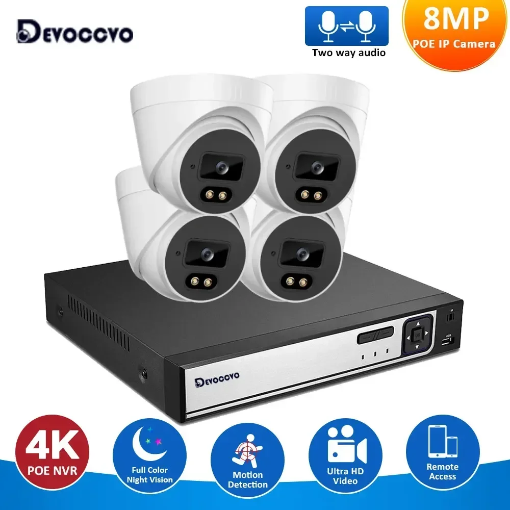 POE IP كاميرا الأمن عدة 8CH 4K 8MP داخلي المنزل اللون للرؤية الليلية CCTV كاميرا بشكل قبة نظام مراقبة الفيديو 4CH POE NVR عدة #1