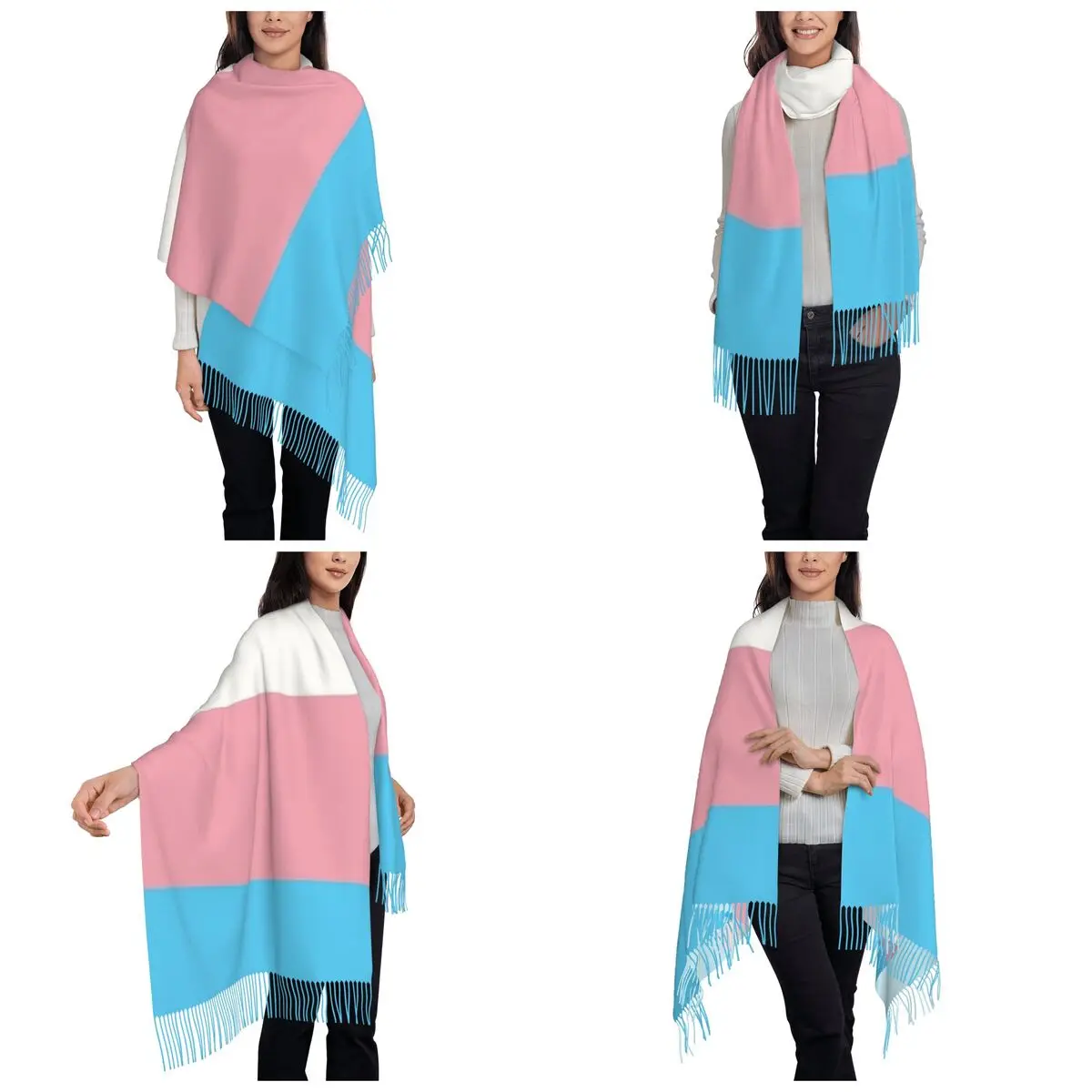 Transgender Flag Lgbt Pride Scarf Tassel Scarves for Women Soft Warm Shawls and Wraps Large Fall Winter Shawl Wrap