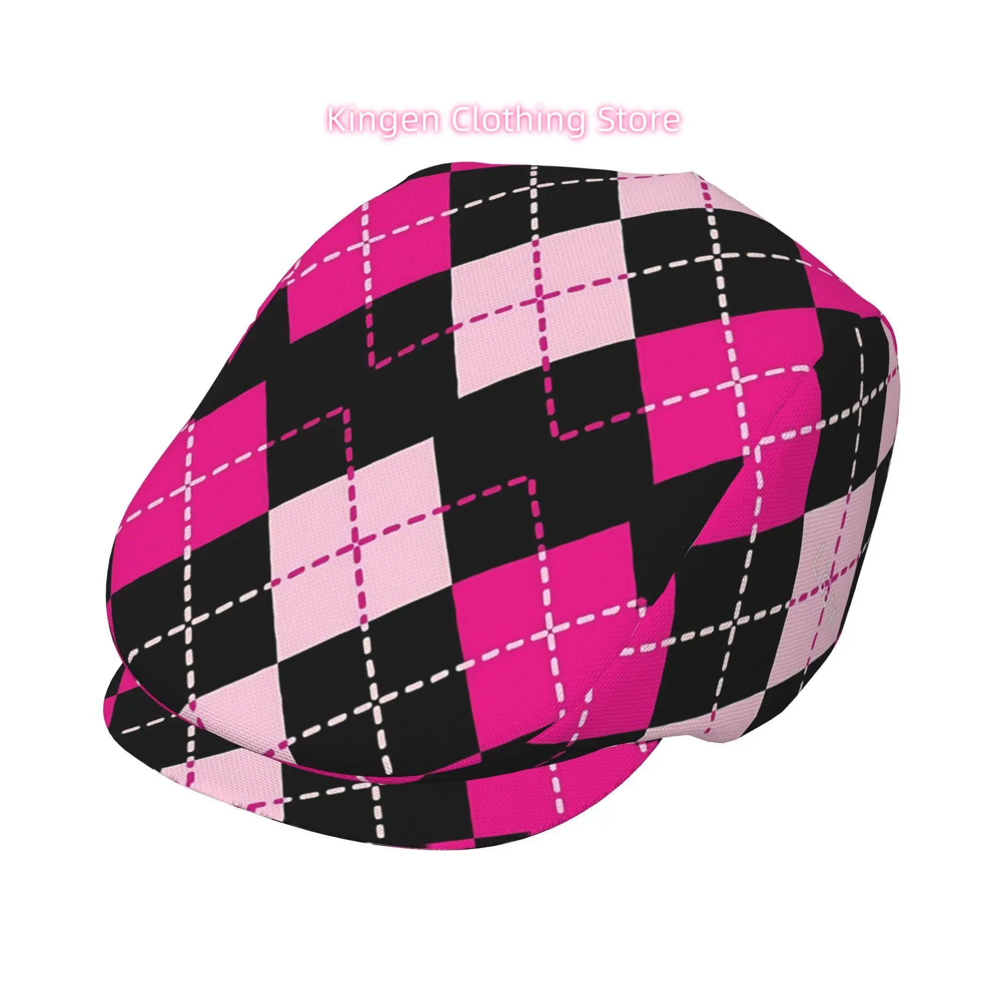 Black Background with Pink and White Pattern Men Beret Hat Polyester Adjustable Newsboy Hats Cabbie Gatsby Cap Driving Flat Caps