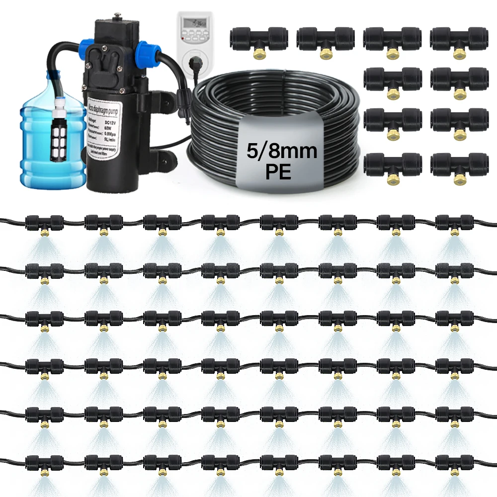 50-5M 0.3mm Brass Nozzle Garden Misting Cooling Watering System Outdoor Patio Greenhouse Plants Atomizing Spray Irrigation Kit