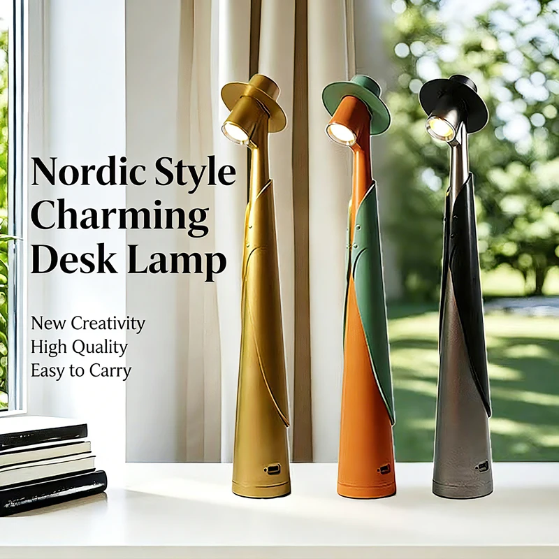 Small Barbarian Waist LED Touch Table Lamp Type-C Fast Charging Portable Light Dimming Simple Design for Restaurant Couple Dinne