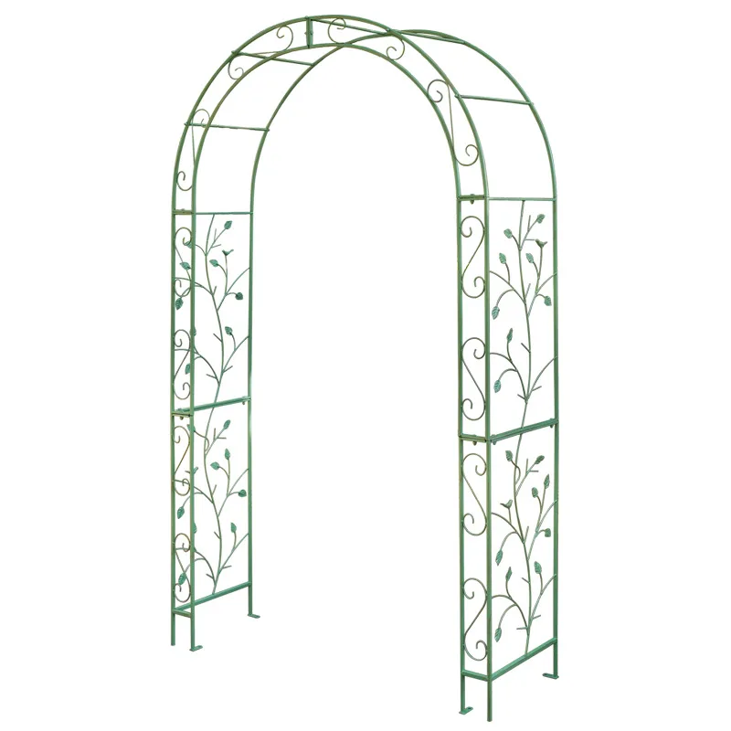 American style old courtyard wrought iron white arch flower stand outdoor terrace garden flowers rose plants climbing vine stand