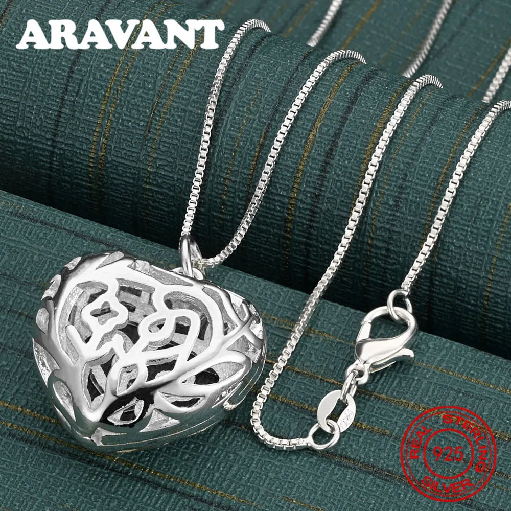 Aravant 925 Sterling Silver Engraved Heart Pendant Necklace For Women Exquisite And Cute Wedding Party Jewelry