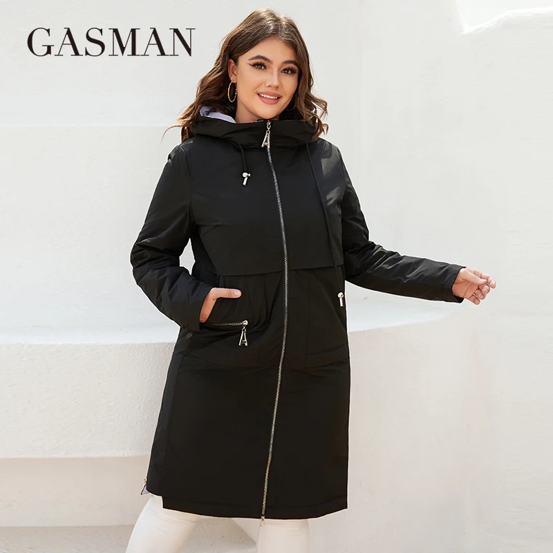 GASMAN New women\'s jacket spring 2022 High-Quality zipper long trench hooded outwear brand Fashion parkas coat for women 8288