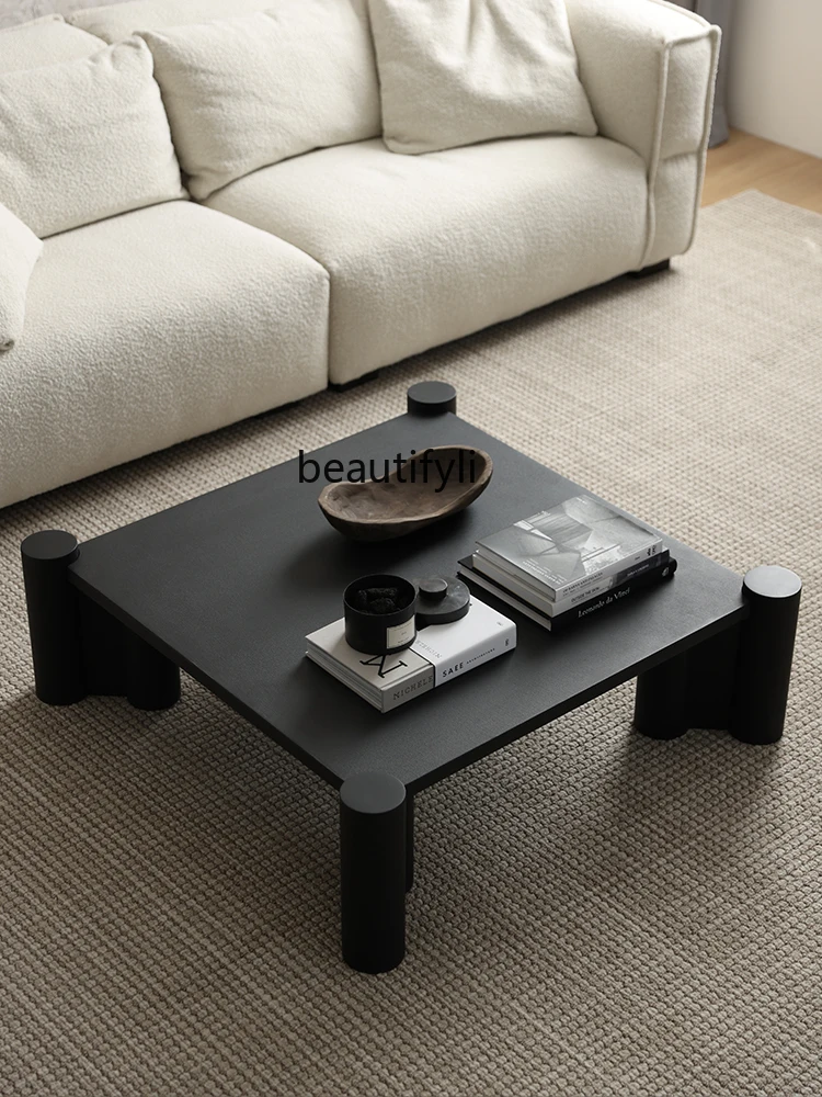 

French wabi-sabi expression, design cement paint imported oak solid wood square coffee table