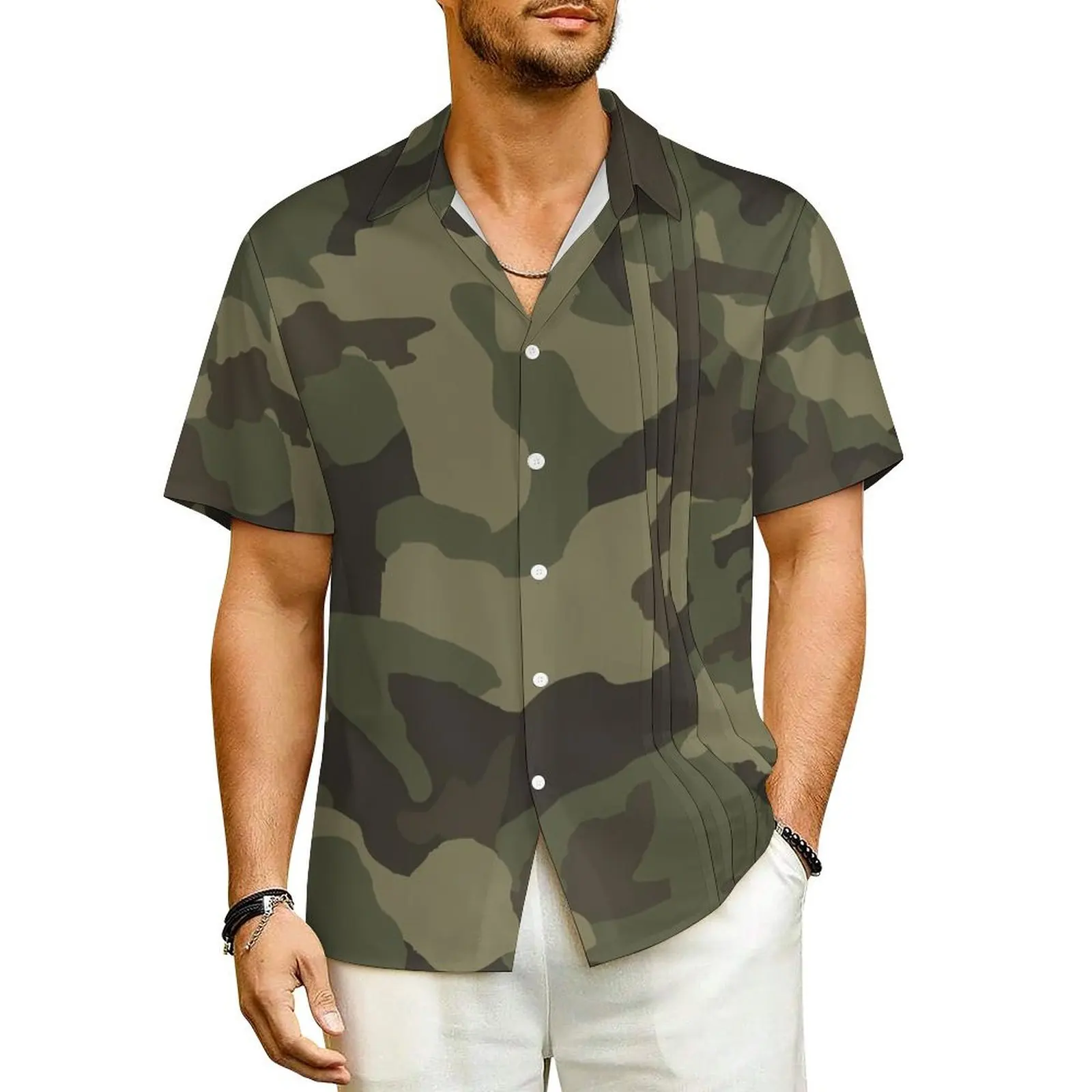 

Modern Seamless Vector Camouflage Vacation Shirt Summer Casual Shirts Male Trendy Blouses Short-Sleeved Fashion Design Tops