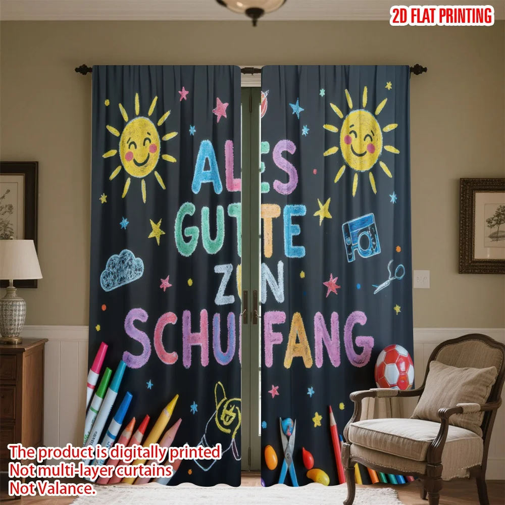 

2D flat printing 2pcs Party Window Curtains Back to School Chalkboard(2) Digital Printed Polyester Drapes Holiday Decorations