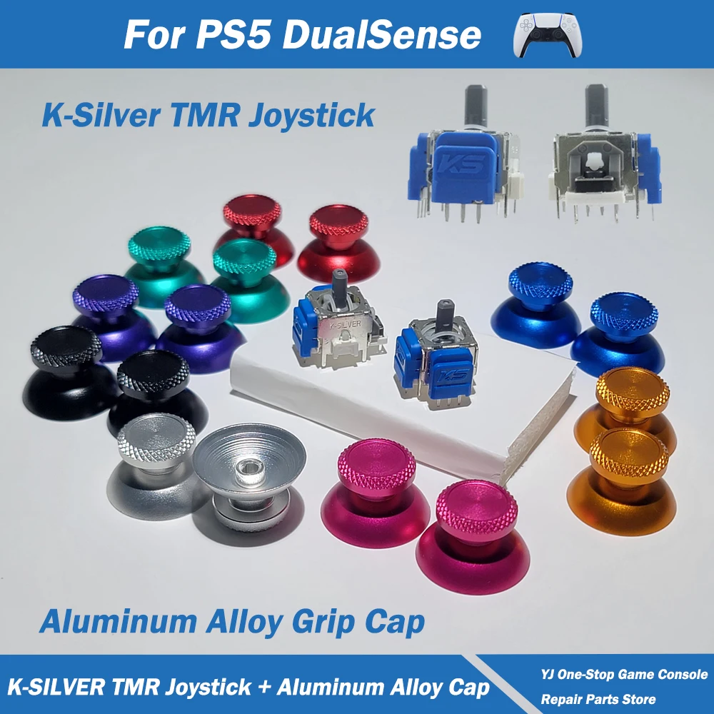 

1/5/10/20 Sets K-SILVER JS13 PRO TMR Joystick with Aluminum Alloy Grip Cap for PS5 Replacement 3D Analog ThumbStick w Stick Cap