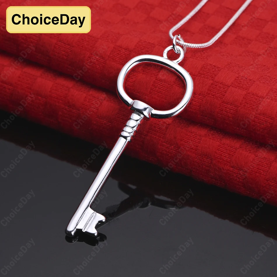 

ChoiceDay 925 Sterling Silver Delicate Key Necklace for Women Party Jewelry Gift Fashion Accessory
