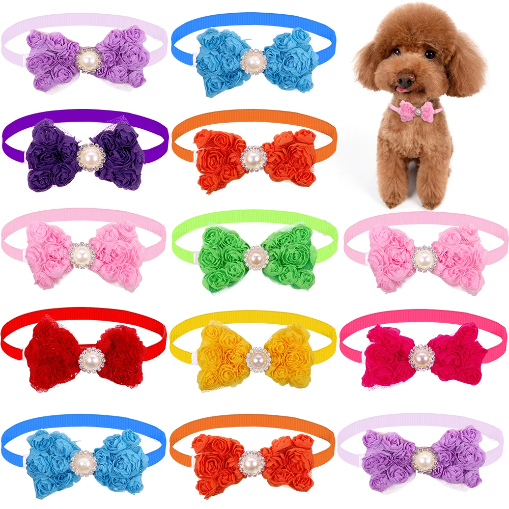 

40pcs Dog Fashion Bow Tie Diamond Dog Accessories Pet Supplies Small Dog Cat Bowtie Collar Dog Wedding Accessories For Small Dog