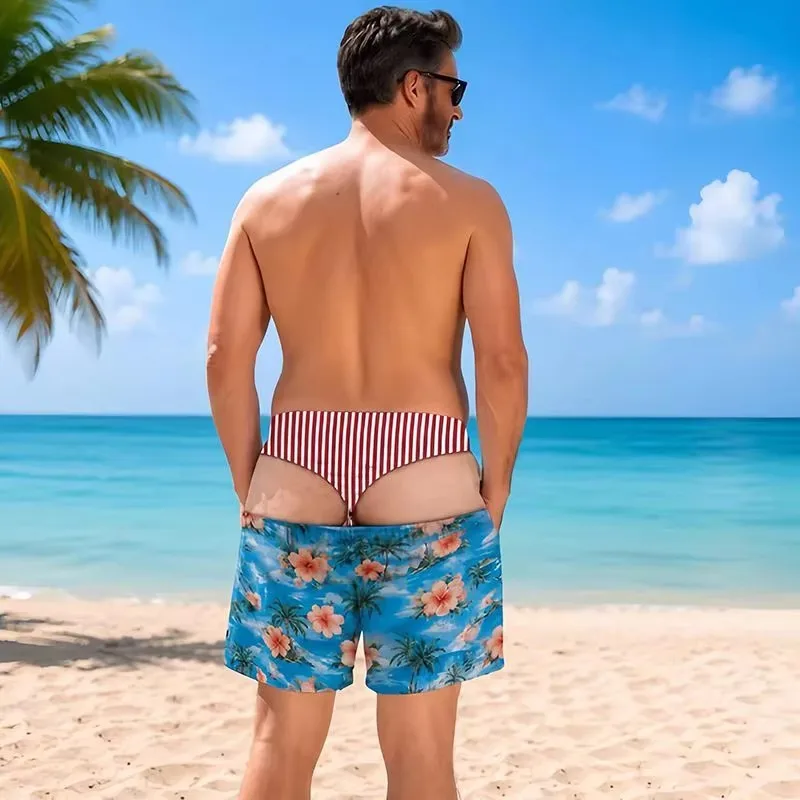 Funny Men Swim Trunks Personalized Hairy Butt Print Beach Shorts, Bathing Suit, Bachelor Party Short, Big Booty Gag Gift for Him