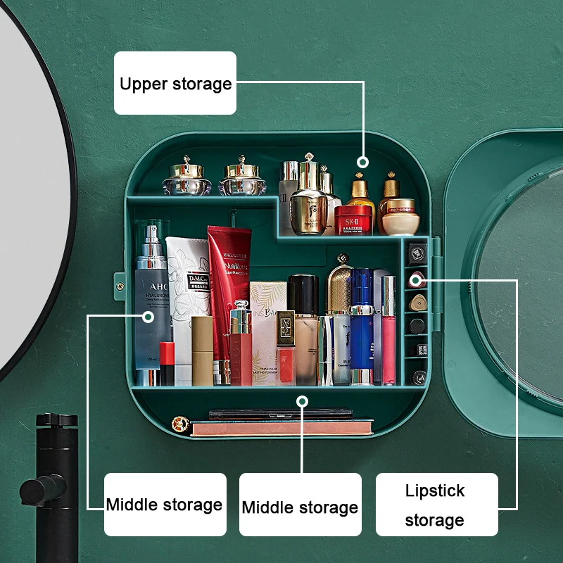 Cosmetic Storage Box Wall-mounted Non-perforated Dust-proof Household Large-capacity Bathroom Wall-mounted Bathroom Shelf