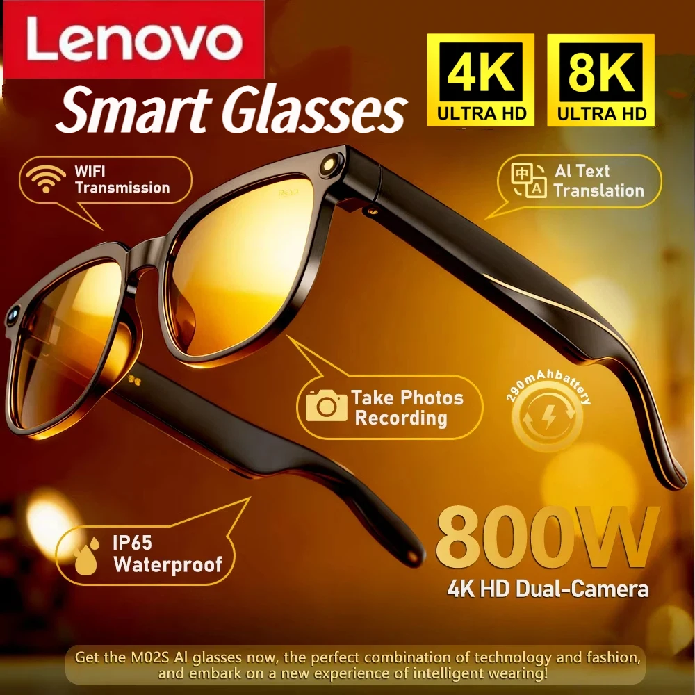 Lenovo 8K HD AI Smart Photochromic Glasses 4K Multifunctional Camera Bluetooth Call Voice Assistant Music Player Translate