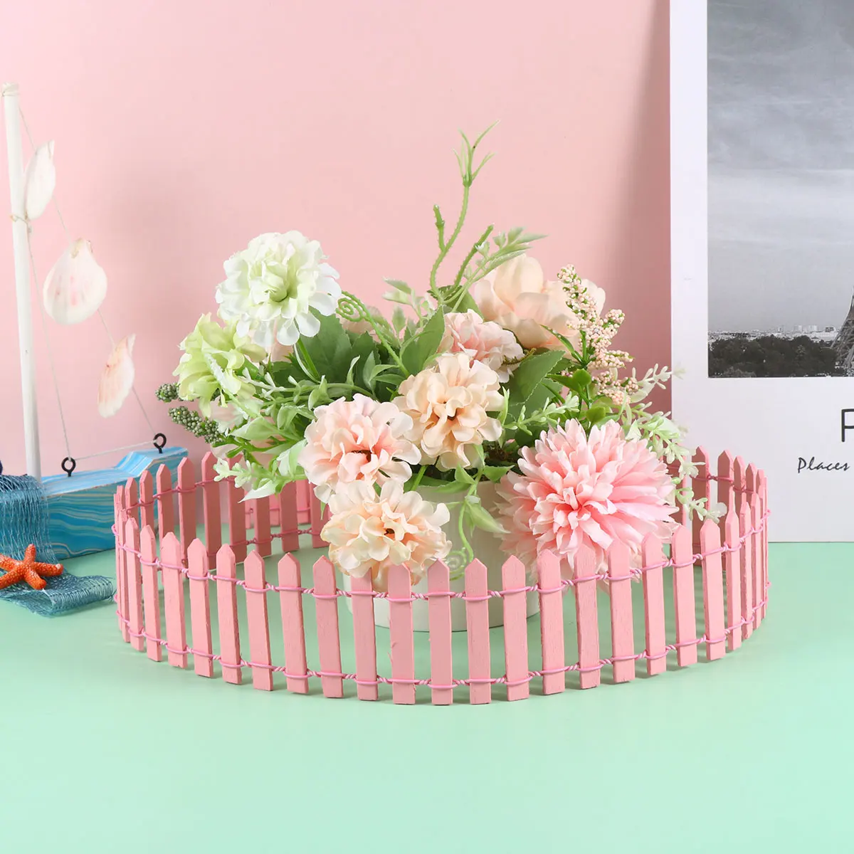 

2pcs 90Cm Mini Landscape Handmade Round Wooden Fence For Bonsai Succulent Garden Decor Outdoor Home Ornament Pink Gift Micro