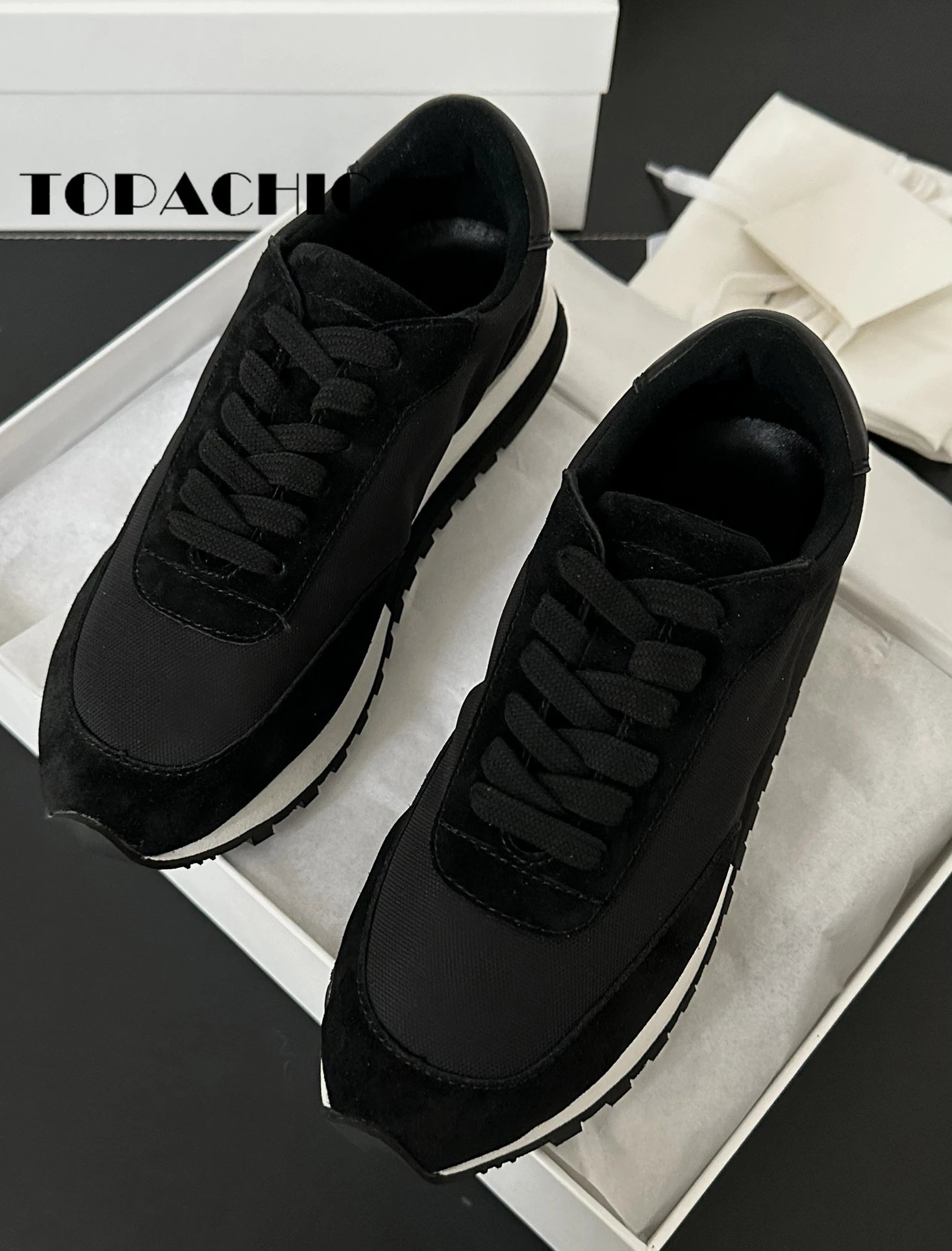 6.5 TOPACHIC Women Cow Suede Spliced Mixed Colors Breathable Sneakers Lace-up Walking Sports Comfortable Casual Shoes