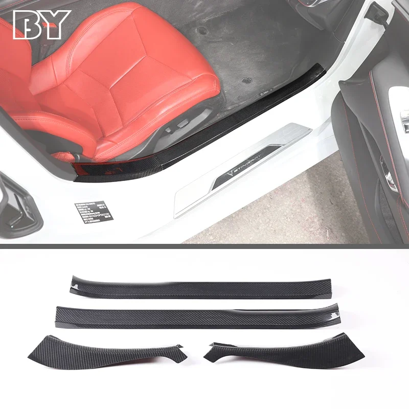 Car Real Carbon Fiber Pedal Door Sill Scuff Plate Threshold Parts For Chevrolet Corvette C8 Z51 Z06 2020-2023 Accessories