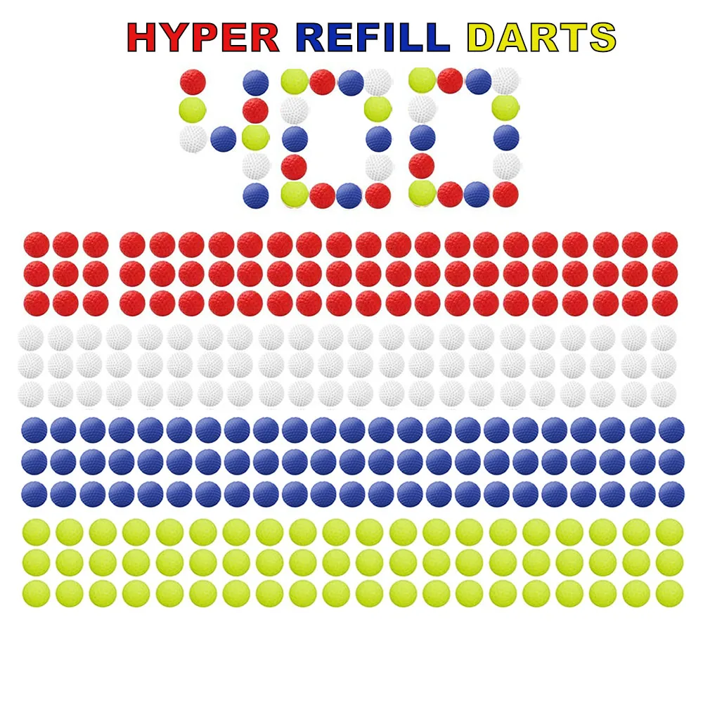 400 Mixed Colors Balls for Nerf Hyper, 14mm Refill Darts, Toy Gun Ammo, Soft TPE Bullets, White Ball Glow in the Dark