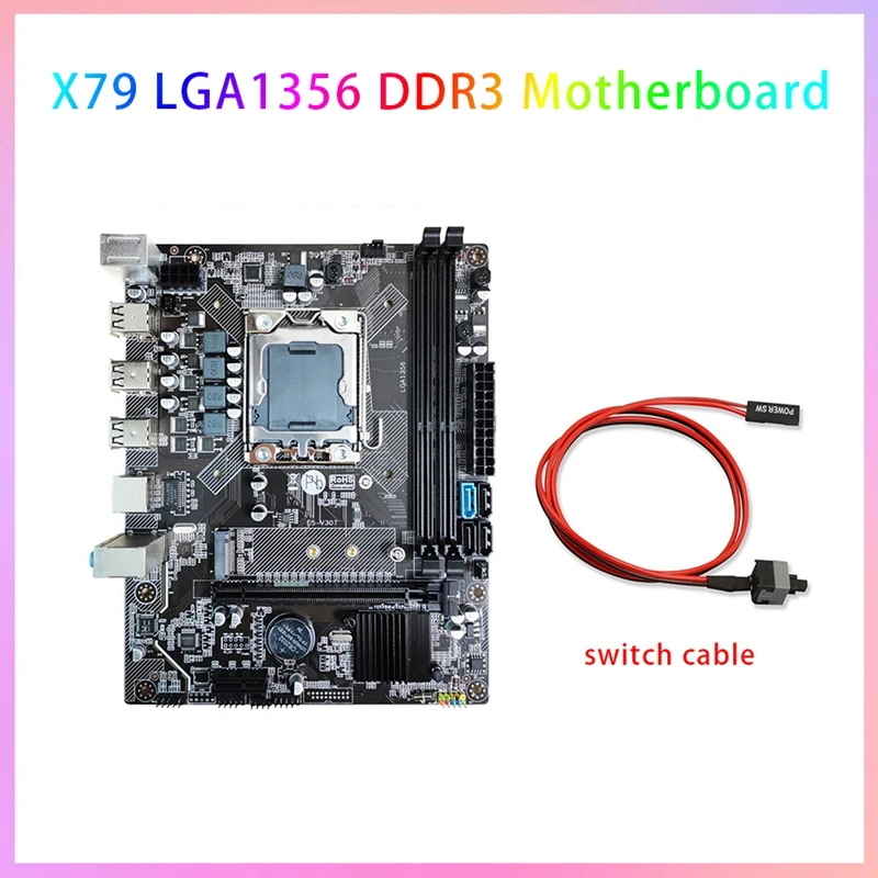 

X79 PC Gaming Motherboard With Switch Cable LGA1356 2XDDR3 ECC REG Memory Slot M.2 NVME SATA3.0 Motherboard Set