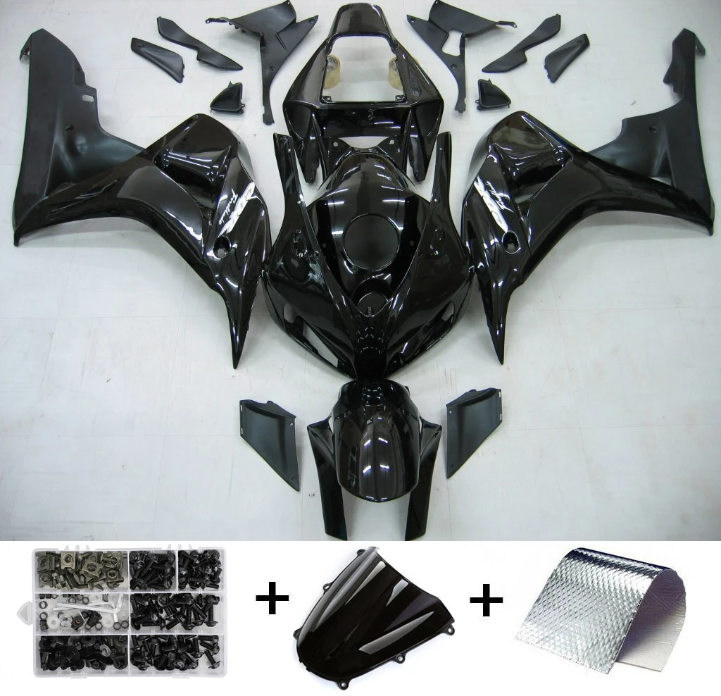 US Stock Gloss Black Fairing Kit Bodywork ABS For Honda CBR1000RR 2006 2007 With Heat Shield And Bolt Box
