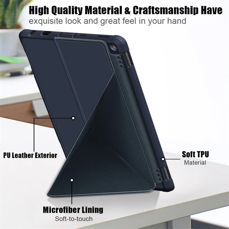 Folding Stand Tablet case For Amazon kindle fire hd 10 plus 2021 multi angle case for Fire HD 10 2021 Coque 10.1 Inch cover+pen