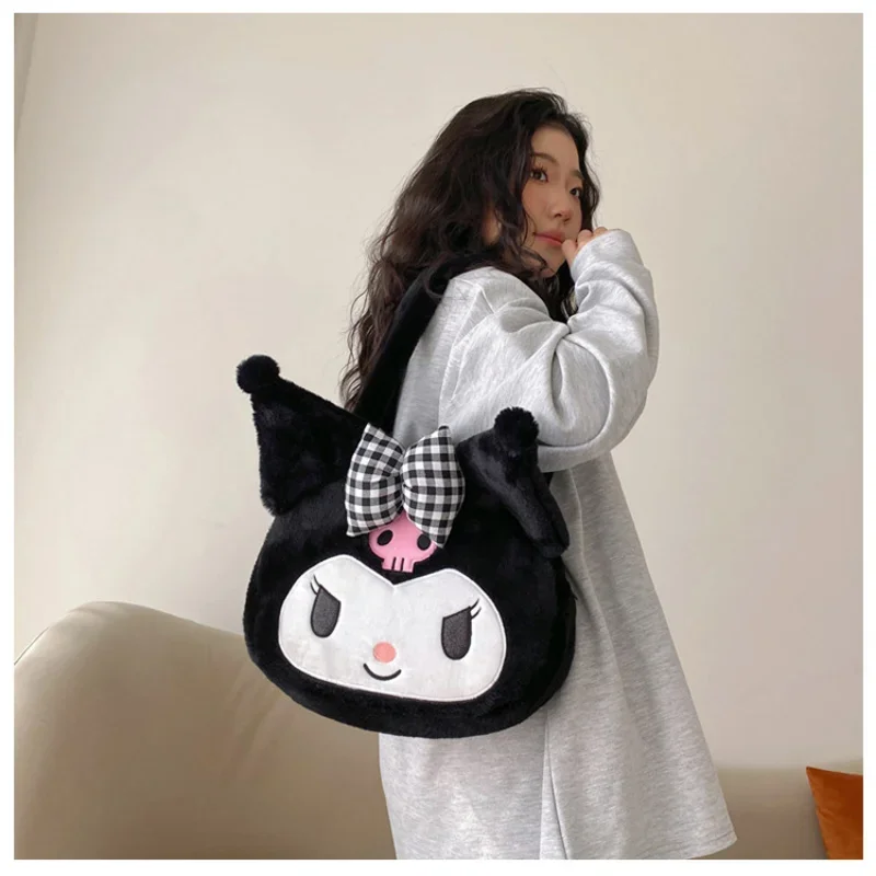 Bolsa de pelúcia Sanrio para mulheres, desenhos animados Anime, minha melodia, Kuromi Cinnamoroll, Kawaii, fofo, periférico, presente de férias