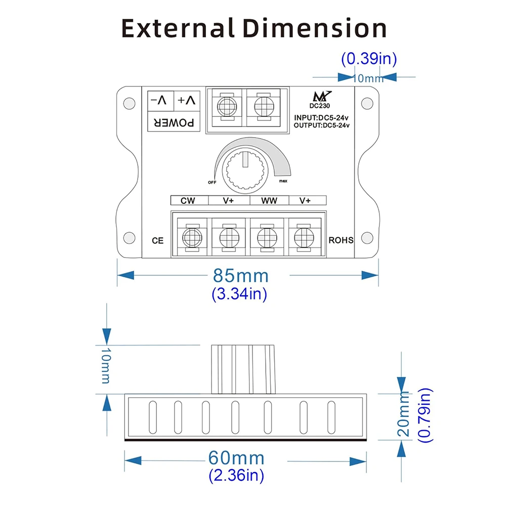 CCT LED Controller 2CH DC5-24V 30A Knob & Pushbutton PWM Adjust Color Temperature Brightness for CCT& Single color led Strip