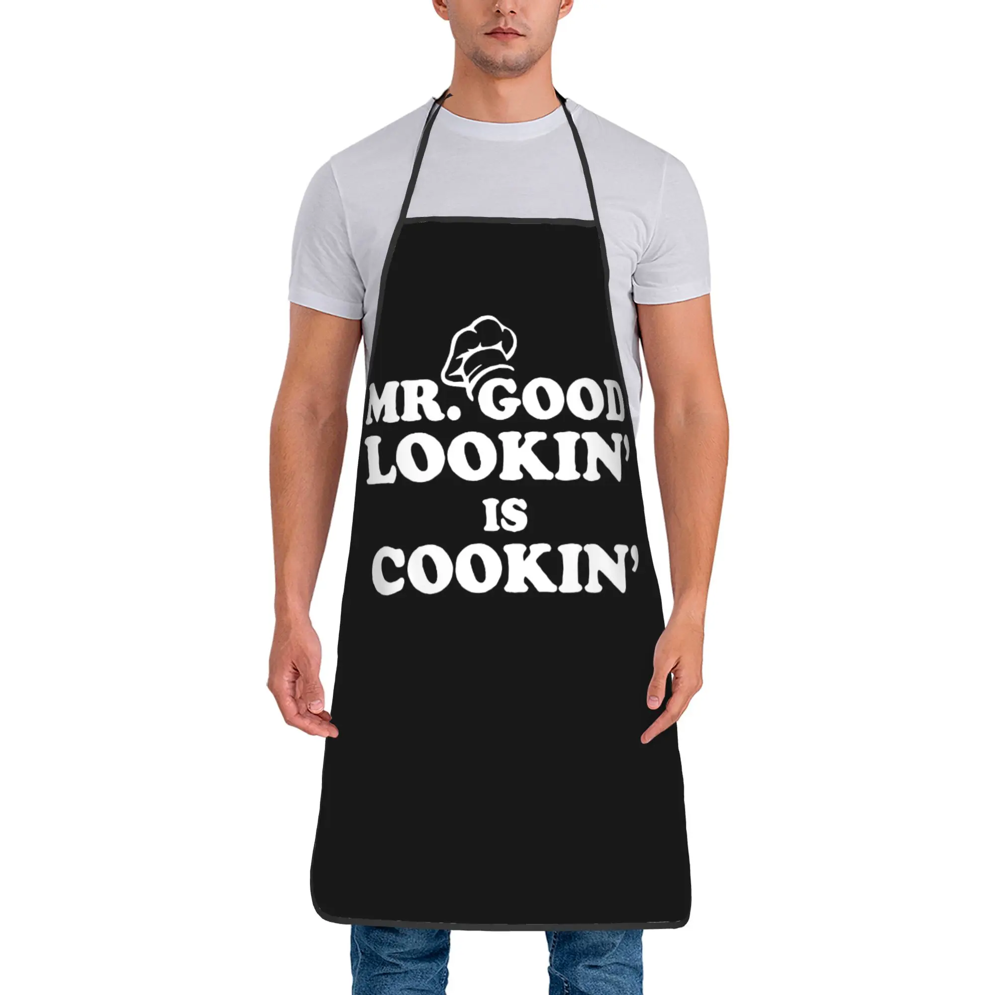 Mr. Good Lookin' Is Cookin' Bib Aprons Waterproof Polyester Funny Chef Father Cooking Pinafore for Women Men Adult Restaurant