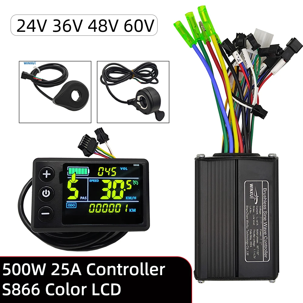 36V 48V 60V 500W 25A Sinuswelle Bürstenloser Motorcontroller S866 Farb-LCD-Display PAS Kit für Elektroroller Fahrrad E-Bike Reparatur