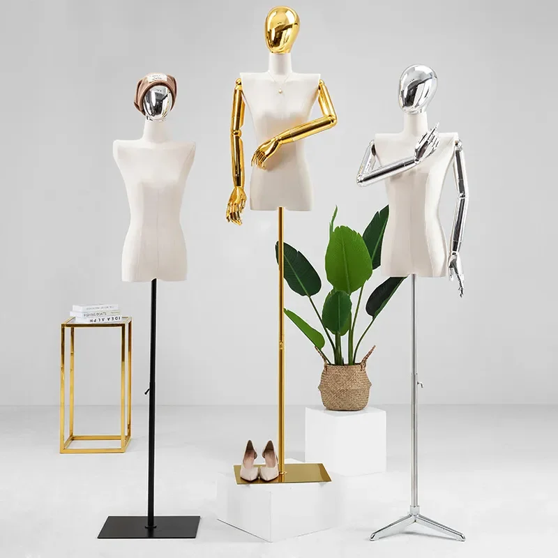 Electroplating Head Flat Shoulder Female Mannequin Display Stand for Clothing Store Window Dress Form Model Props Shelf