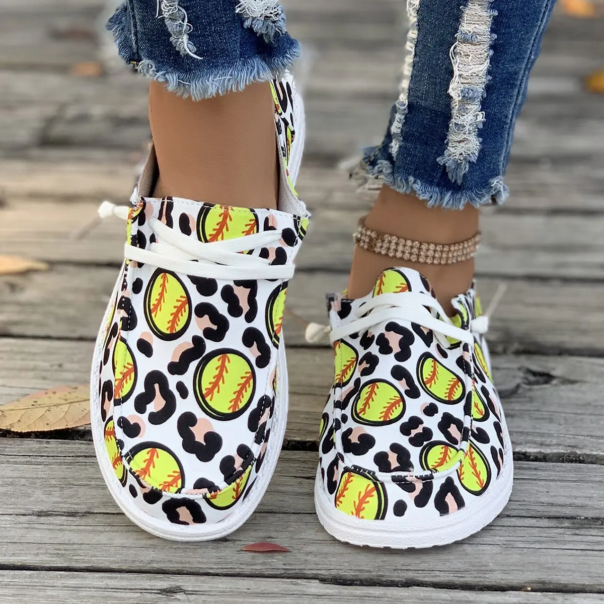 Women's Lace Up Color Blocked Printed Sneakers Casual Shoes 2024 New Fashion Flat Outdoor Women Sneakers Breathable Ladies Shoes