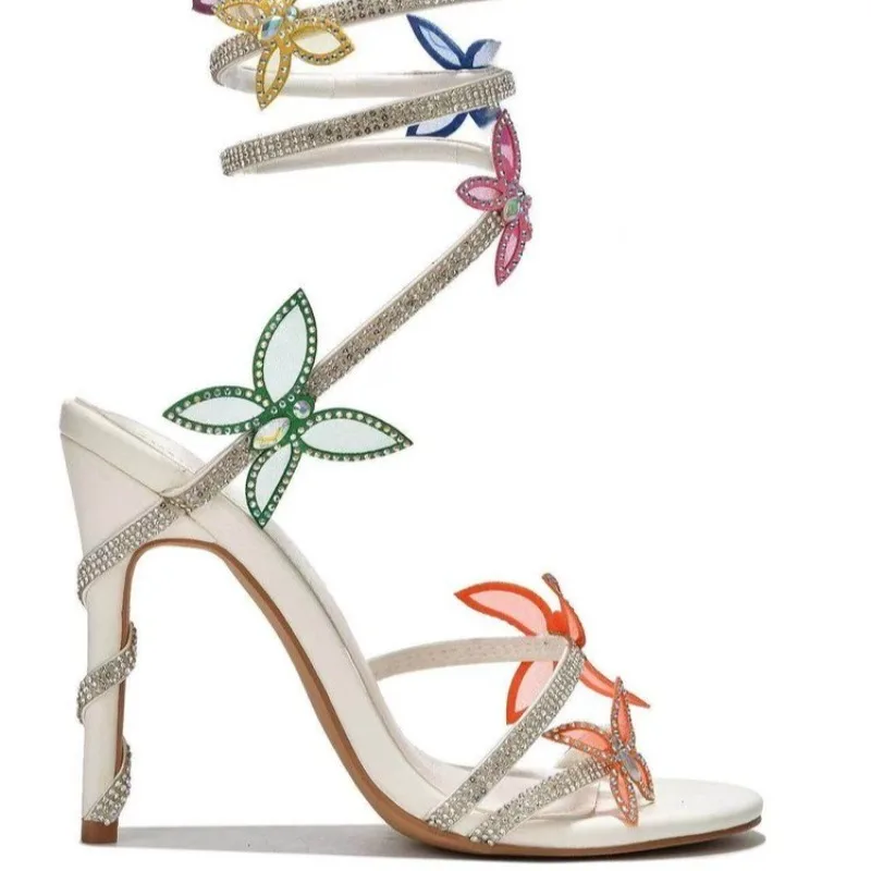 

2026 Sexy Crystal Butterfly-knot Ankle Strap Sandals Woman Fashion Open Toe Stiletto High Heels Banquet Party Pumps Shoes