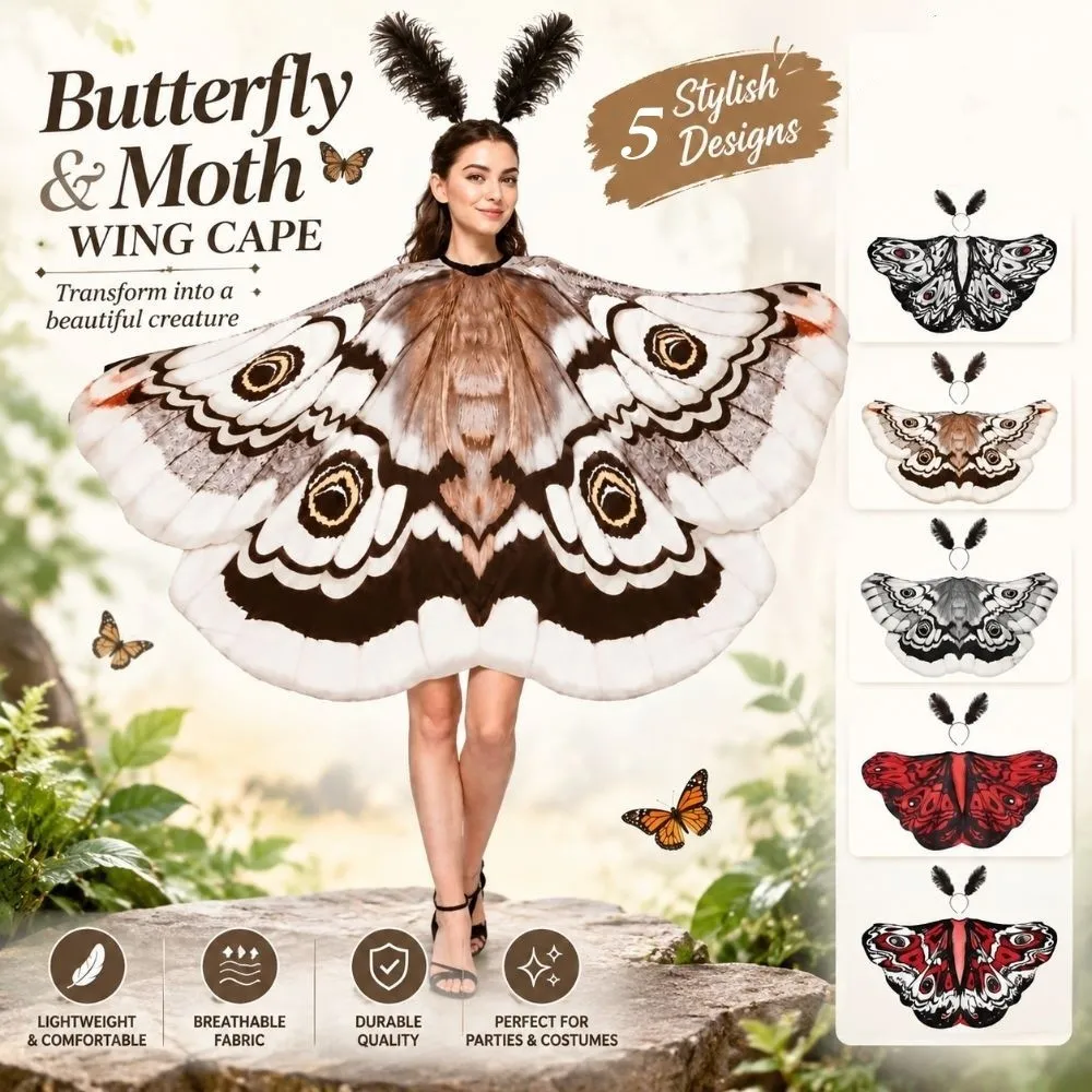Elegant Polyester Butterfly Wing Shawl with Headpiece DIY Decor Moth Themed Costume Moth Shawl Halloween Event