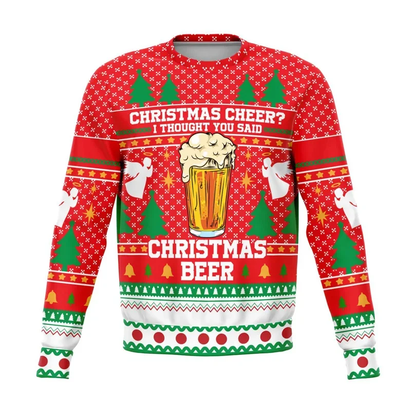 Beer Pattern Ugly Christmas Sweater Men Round Neck Pullovers 3d Printed Wine Drinks Xmas Sweatshirt Tops Women Oversized Hoodie