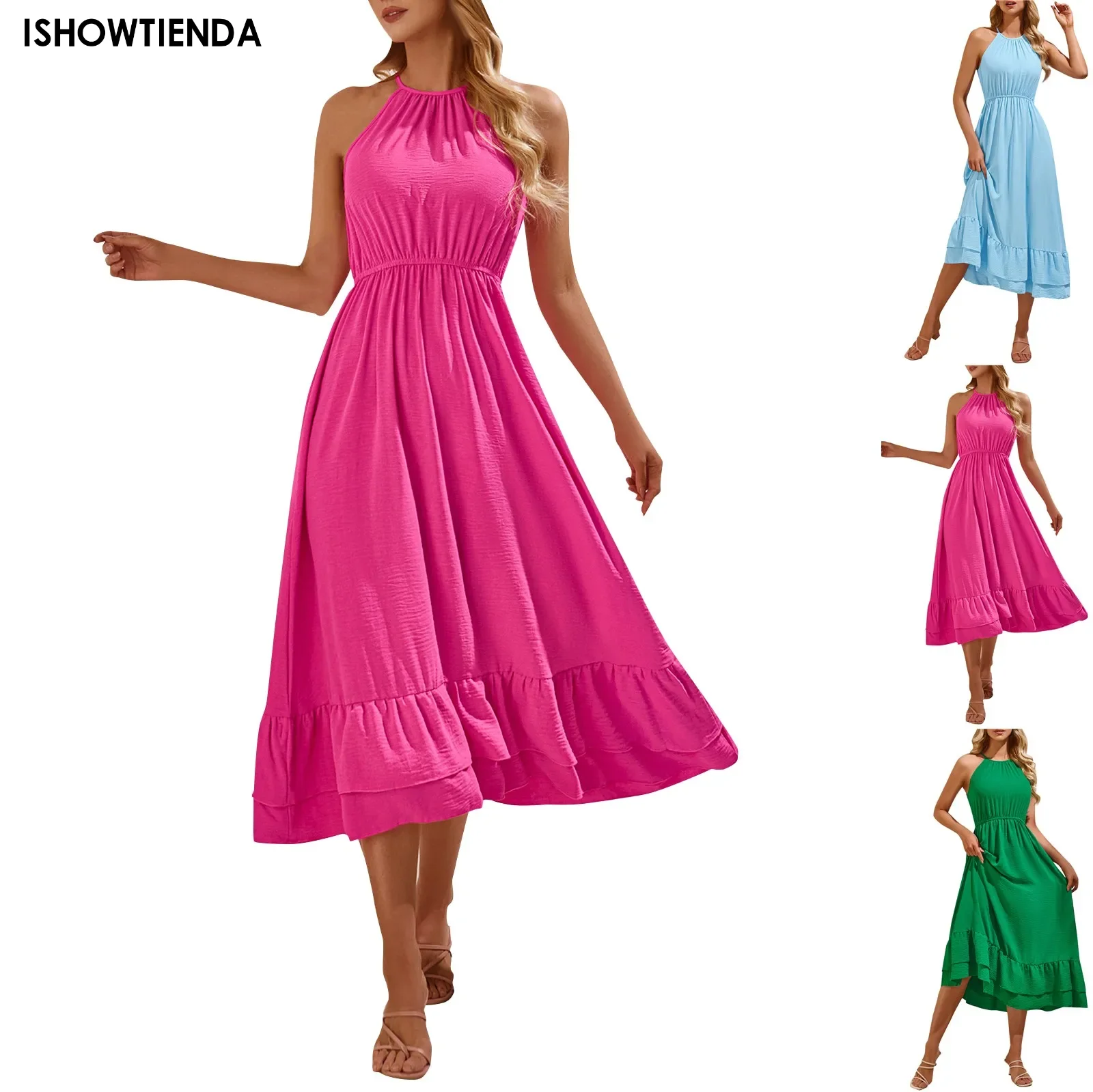 Sommer Halfter lose lange Kleid Frauen elegant ärmellose lässige Urlaub Party Strand Vestidos y2k eine Linie Kleider festes Kleid