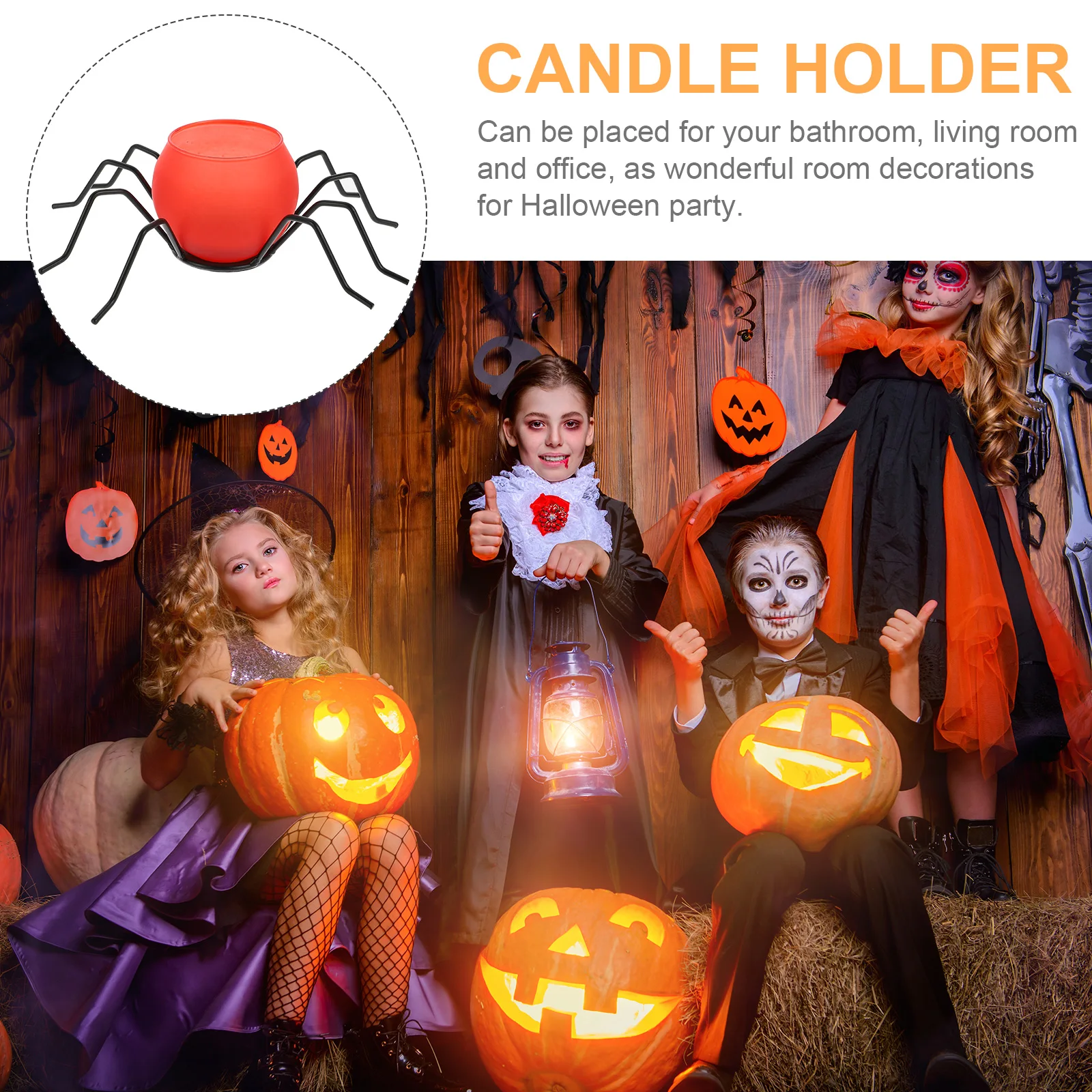 

Spider Design Halloween Holder Iron Glass Material Dining Coffee Table Decoration No Wax Drip Sturdy Holder