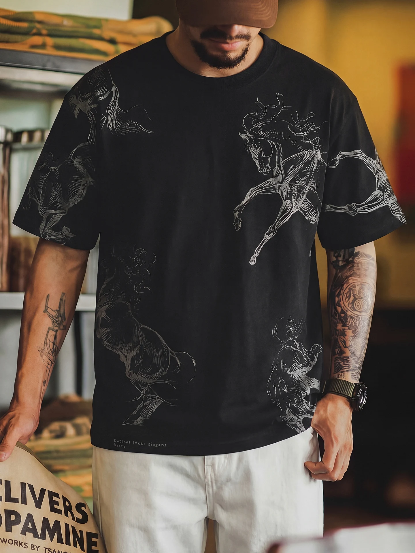 Retro American  Year Print Short Sleeve Men's T-Shirt Loose Large Size Linen Cool Feeling Casual Top Summer 2026