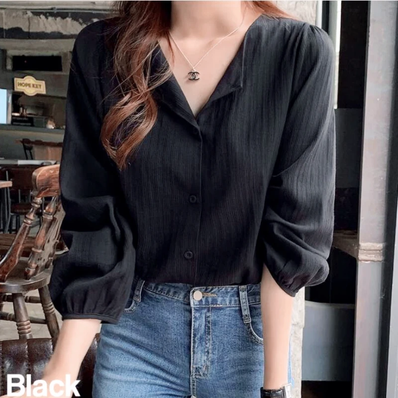 Cotton Tops Summer Cute Casual Sweet Preppy Style Solid Collor Single-Breasted Button Shirts White Black Cotton Blouse Flhjlwoc