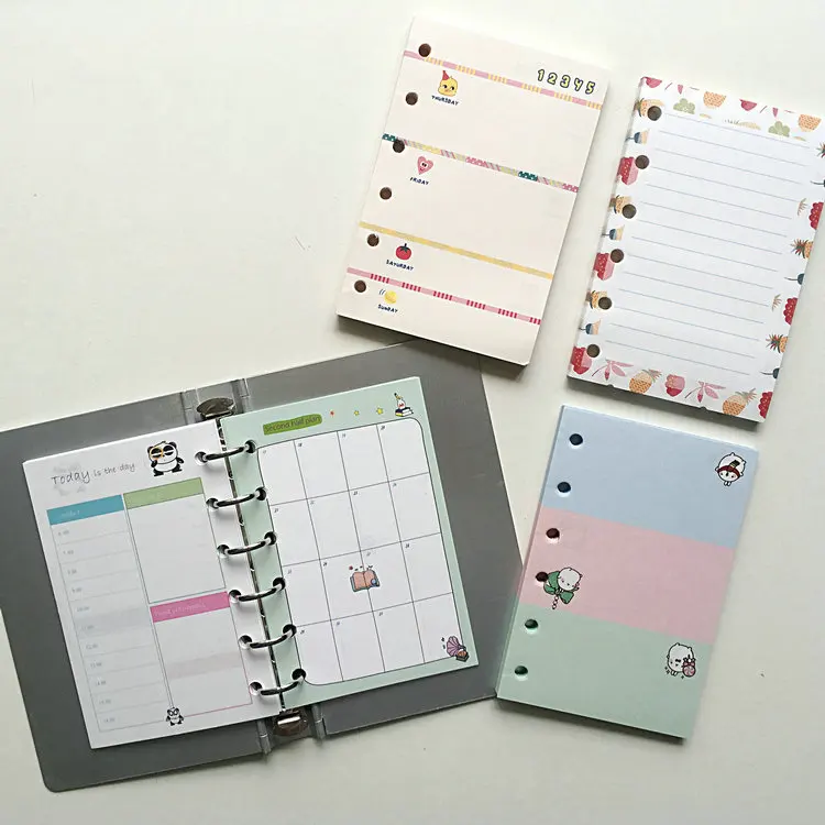 A7 Colorful Loose Leaf Notebook Refill Spiral Binder Inner Page Weekly Monthly To Do Line Grid Inside Paper Stationery