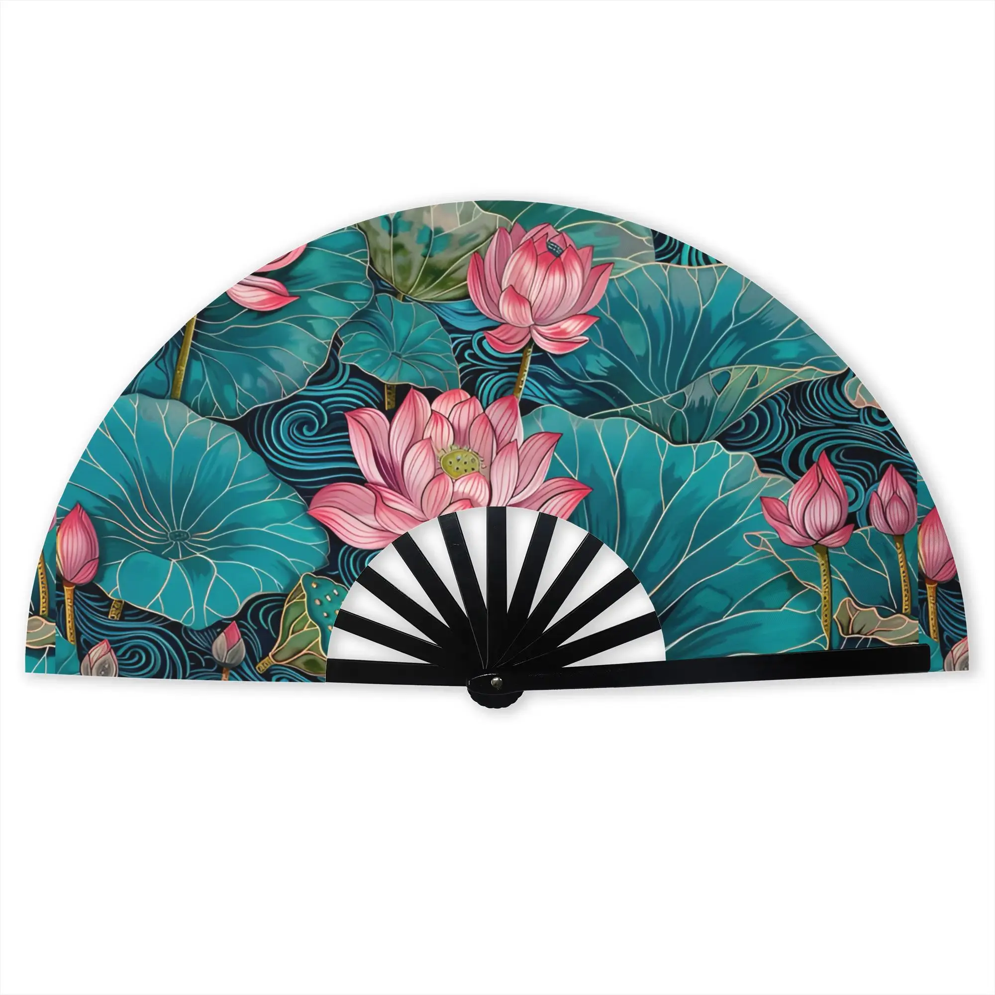 Custom Lotus and Peony Promotional Gift Hand Fan Wedding  Durable Folding Fans Creative Bulk Pack Fan