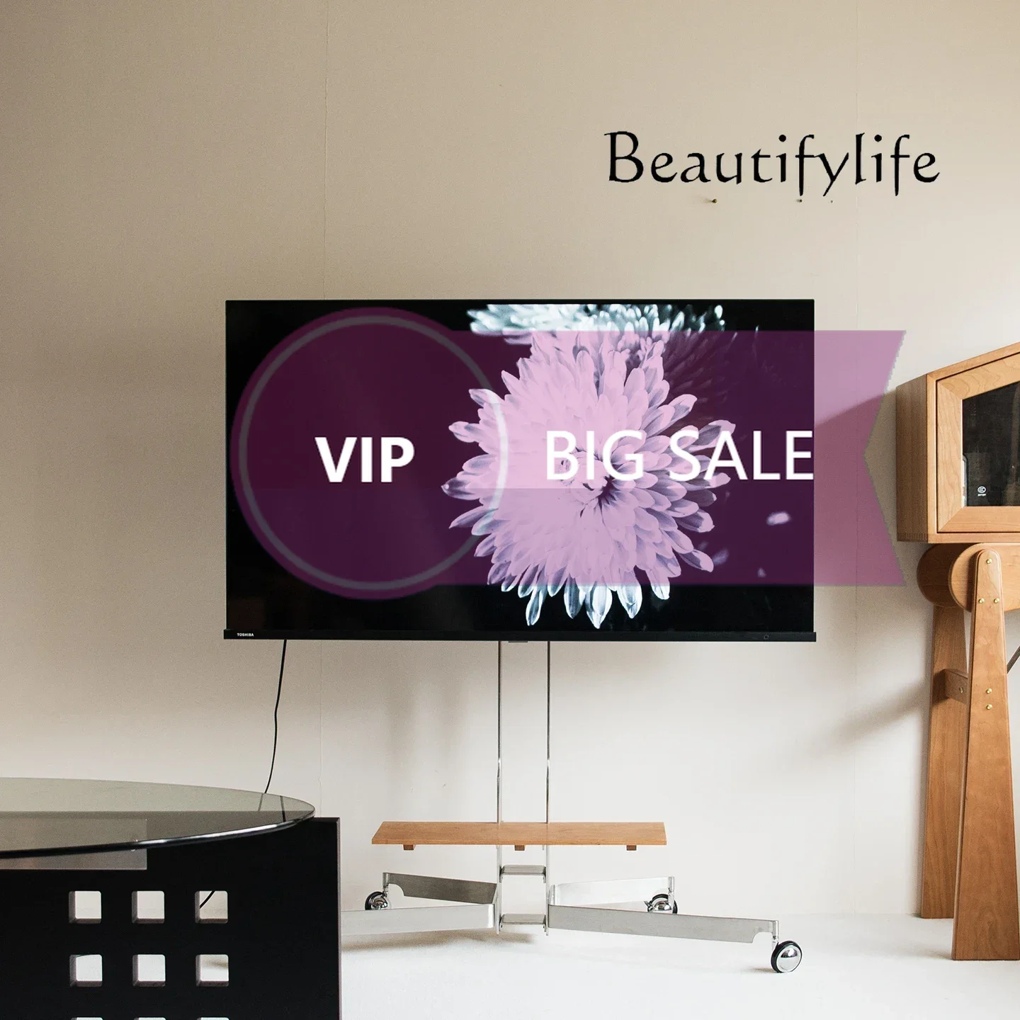 Nl AIndependent Design Floor-to-ceiling TV Stand Cart Nordic Medieval Appearance Stainless Steel Movable