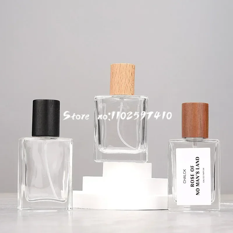 10pcs 50ML Perfume Bottles Portable 30ml Square Glass Spray Bottle Large Capacity Replacement Empty Walnut Wholesale