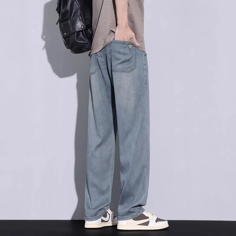GIOIOMen's Jeans，2025New Spring Summer Ice Silk Thin Loose Straight American High Street Jeansmen pants,men`s clothing