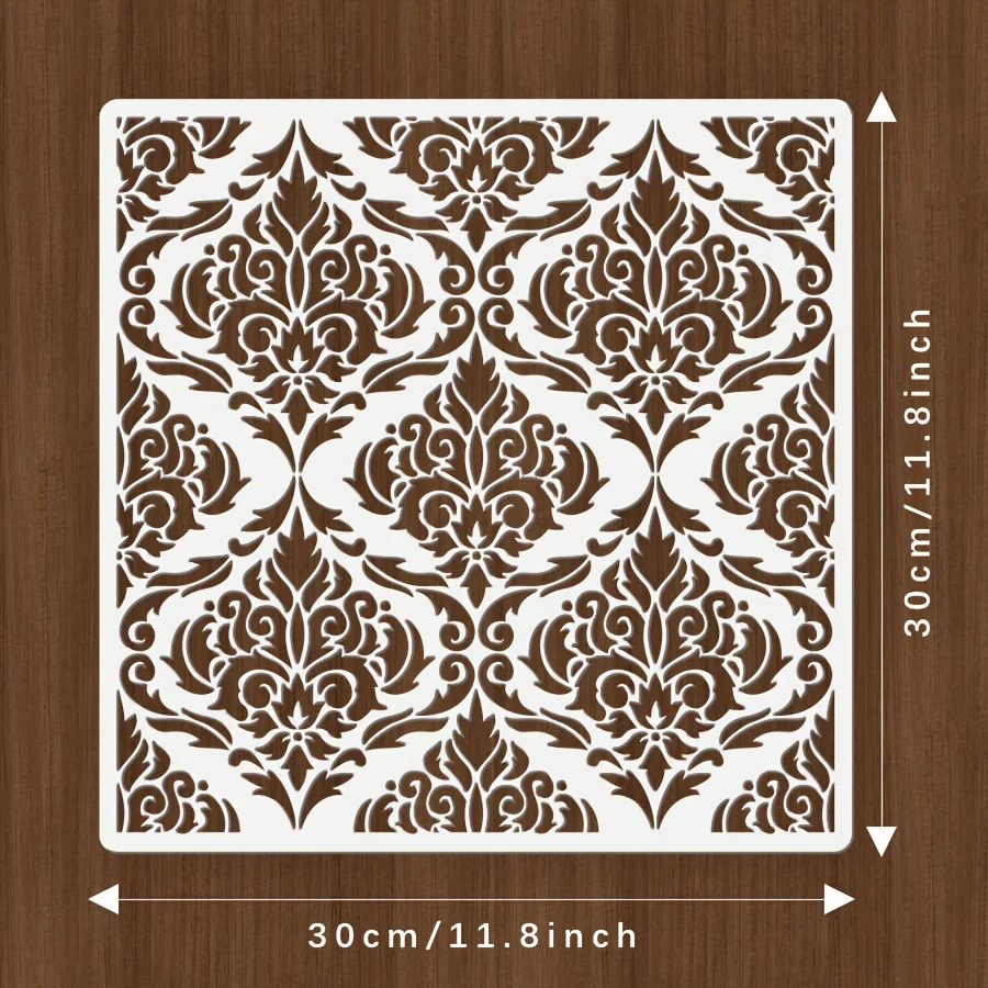 استنسل دمشق • قالب PET غير شفاف قابل لإعادة الاستخدام مقاس 12 × 12 بوصة لتزيين جدران الأثاث