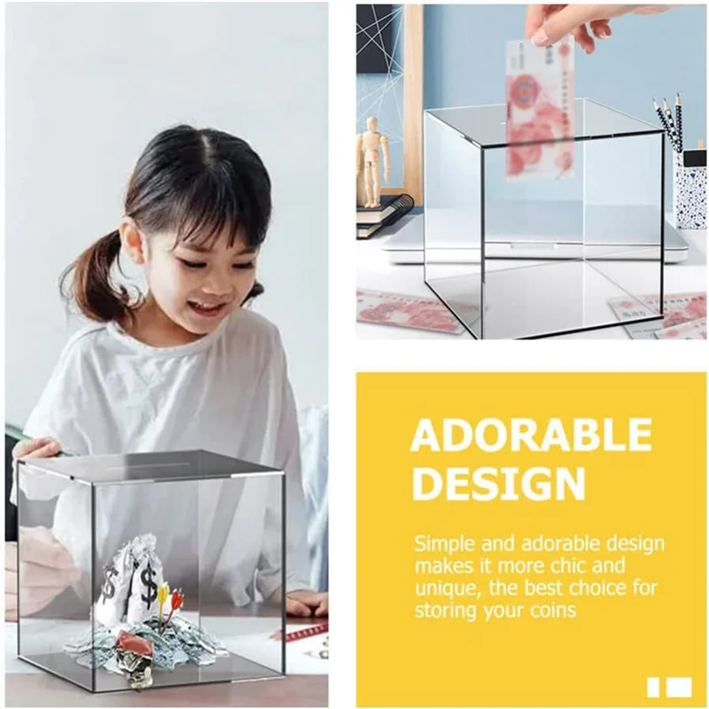 1 peça clara piggys banco acrílico caixa de banco reutilizável transparente piggys caixa de banco de dinheiro delicado 18cm