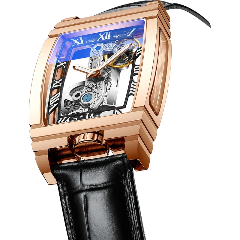 Double hollowed out watch Mechanical watch cask type tourbillon full hollowed out men's watch