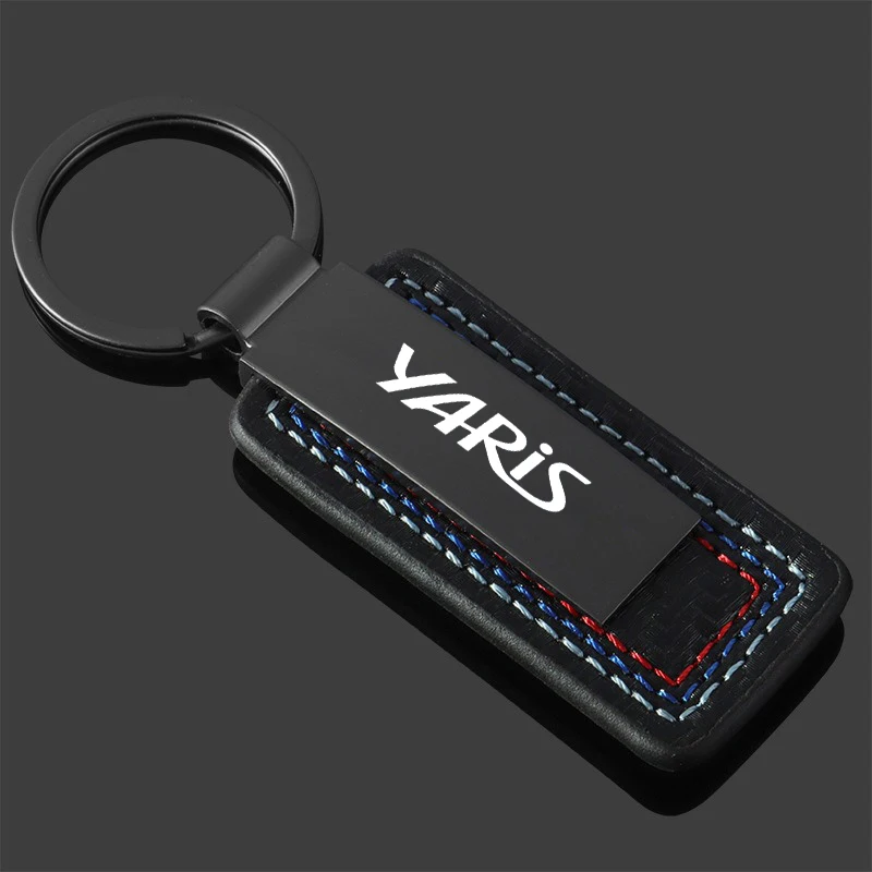 Car Keychain Key Chain Rings Metal Leather Keychain Gift for Toyota Yaris 2004 2008 2018 with logo Car Metal Auto Accessories