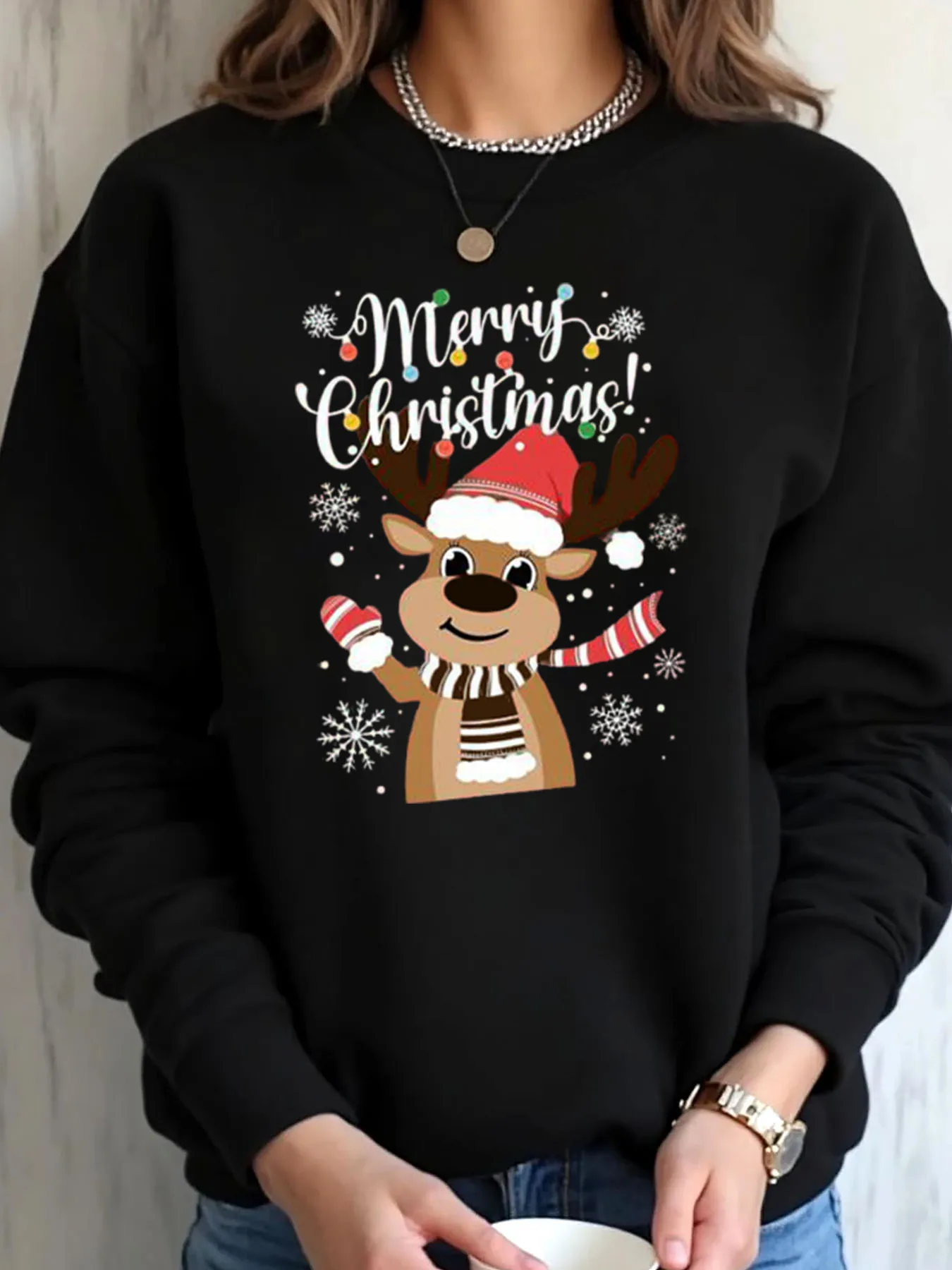 

Женская толстовка большого размера с рождественским оленем и принтом с Рождеством, верхняя одежда